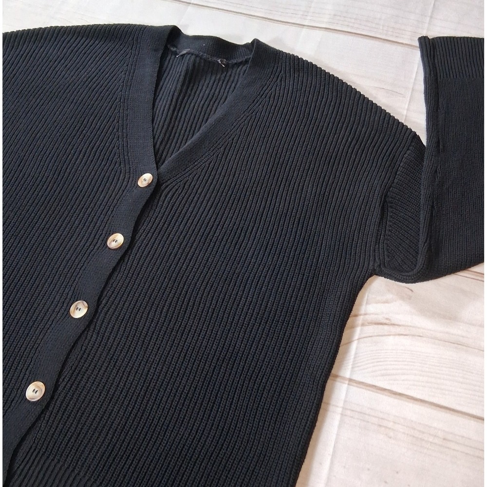 Hudson Los Angeles Ribbed Knit Button Cardigan Womens L Black V-Neck Sweater
